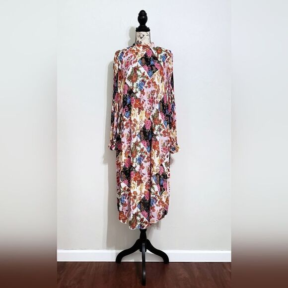 Anthropologie Mauve Shara Floral Patchwork Pleated Midi Dress Size Extra Small - Picture 7 of 10